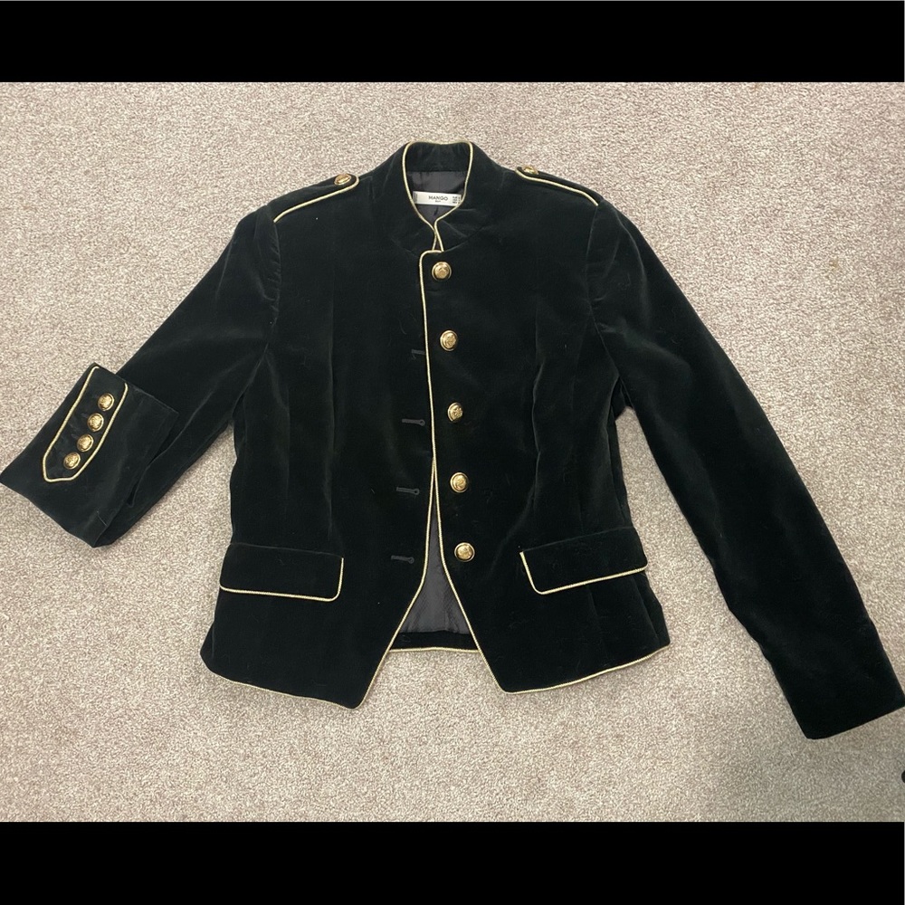 MANGO velvet dark green blazer jacket